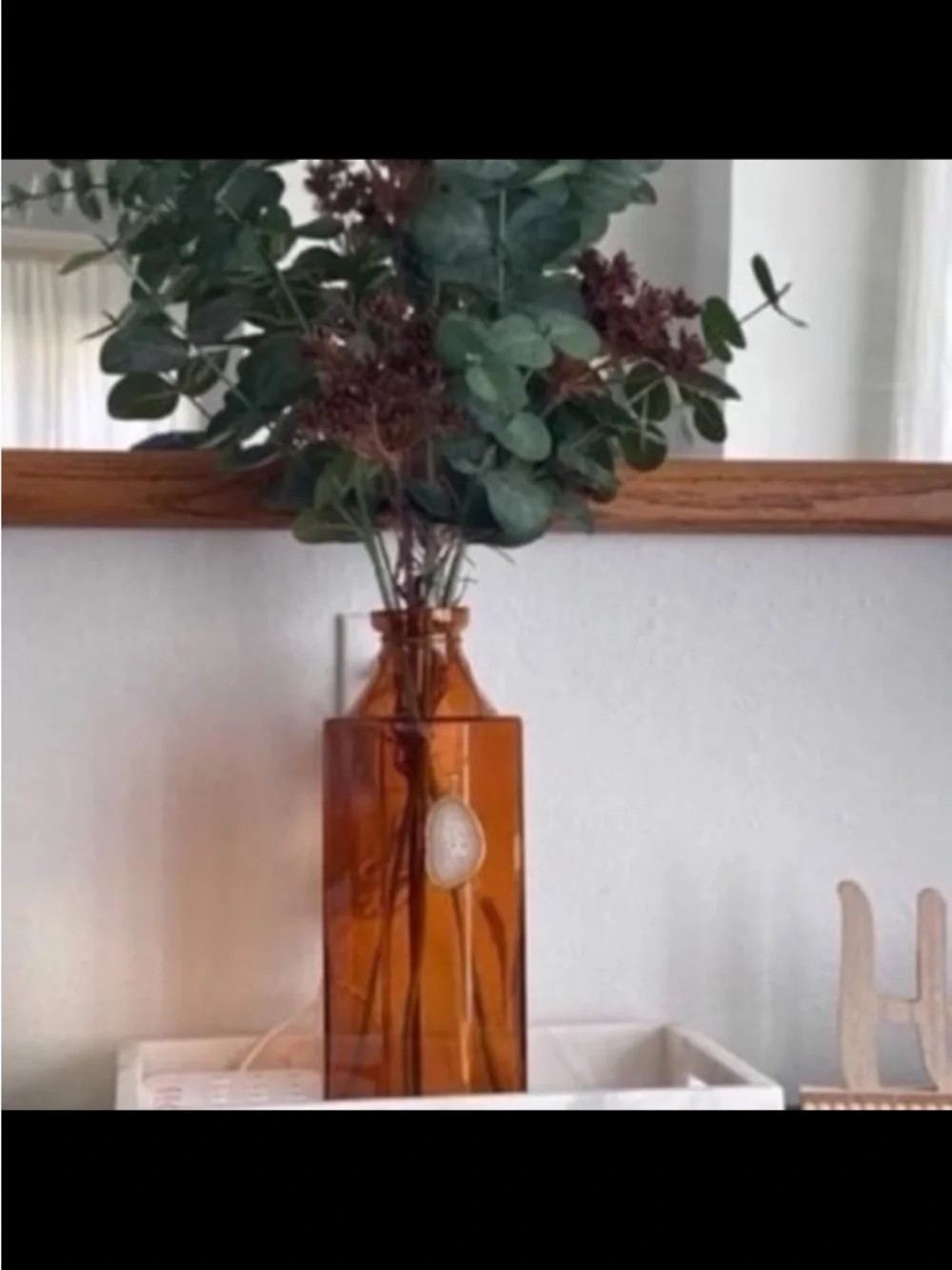 Octagonal Amber Glass Bottle Vase Large-Hearth & Hand with Magnolia